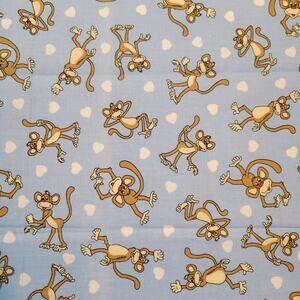 Cotton Fabric Bo the Monkey Blue Hearts Print 26x44" Cartoon Character